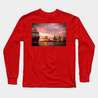 Port of Blyth at dusk with Artistic Filter Long Sleeve T-Shirt